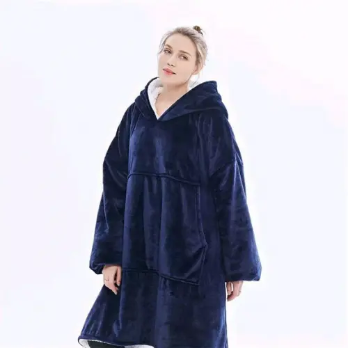 Casaco Cobertor de Vestir Capuz Bolsos Oversized