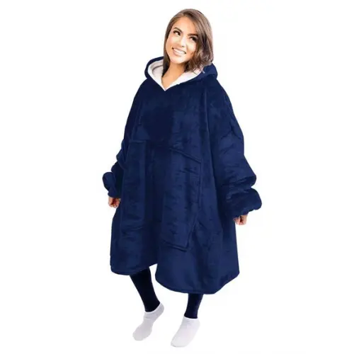 Casaco Cobertor de Vestir Capuz Bolsos Oversized