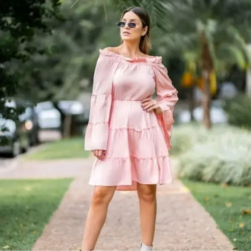 Vestido babados manga fraire branco