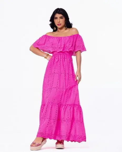 Vestido Bordado Laise Manga Ciganinha