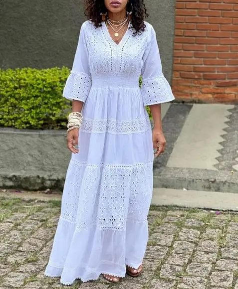 Vestido Branco Algodão Laise Civil Noiva Festa Plussize