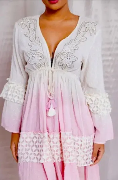 Vestido Bordado Manga Longa Artesanal Promoção