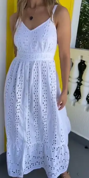 Vestido Branco Algodão Bordado Lese Civil