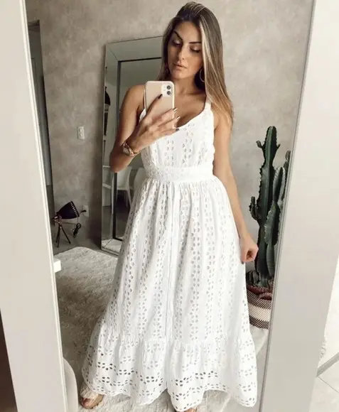 Vestido Branco Algodão Laise Festa Civil Batizado Plussize