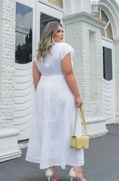 Vestido Branco Algodão Laise Noiva Civil Batizado Plus Size
