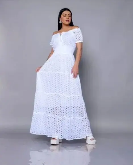 Vestido Branco Bordado Lese Casamento Civil Noivado Festa