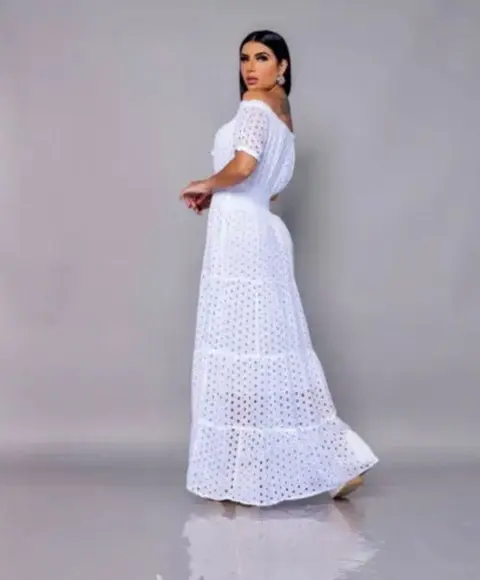 Vestido Branco Bordado Lese Casamento Civil Noivado Festa