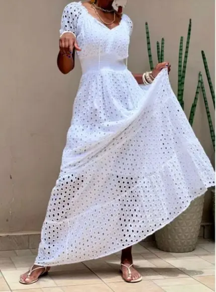 Vestido Branco Bordado Lese Casamento Civil Noivado Festa