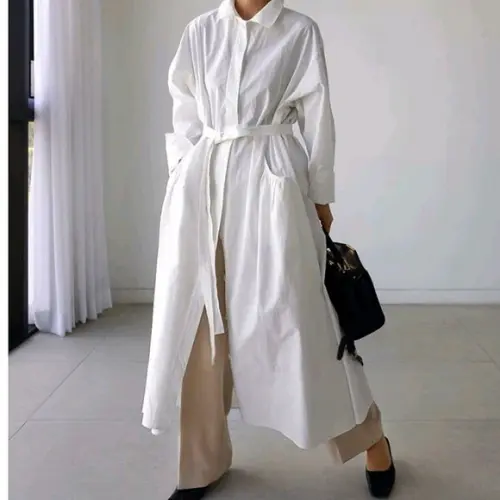 Vestido Branco Chemise Botões Bolsos Manga 3/4 Plus Size