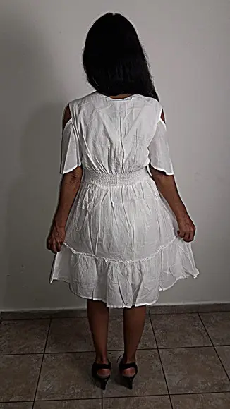 Vestido Branco Laise Lese Manga Curta Proimoção