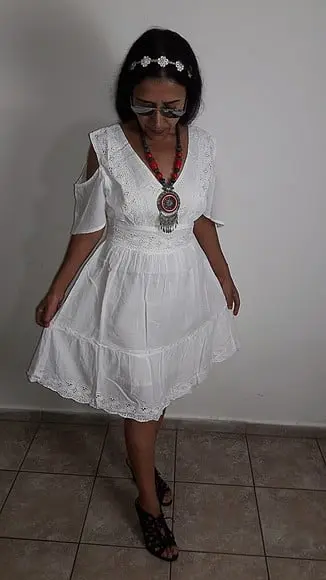 Vestido Branco Laise Lese Manga Curta Proimoção