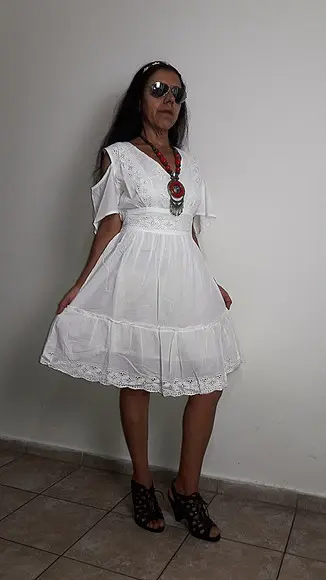 Vestido Branco Laise Lese Manga Curta Proimoção