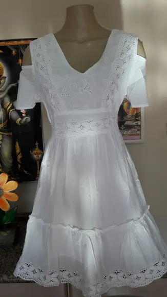 Vestido Branco Laise Lese Manga Curta Proimoção
