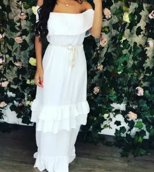 vestido Branco longo ciganinha festa civil