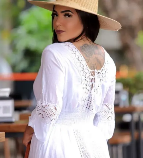 Vestido Branco Laise Renda Guipir Manga 3/4