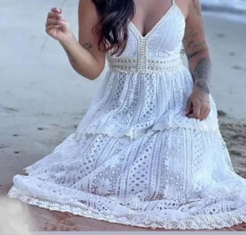 Vestido Branco Off Renda Guipir Casamento Civil Preweding