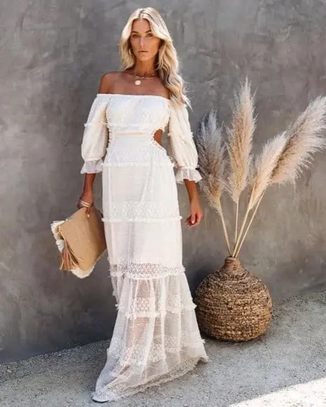 vestido branco renda manga ciganinha