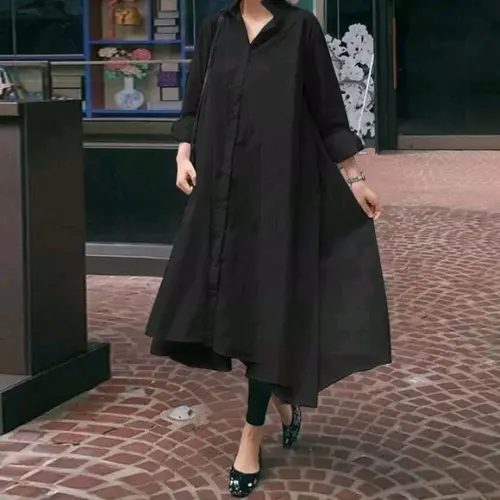 Vestido Chemise Amplo Manga Longa