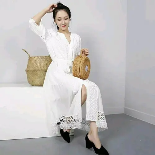 Vestido Chemise Laise Renda Guipir Faixa Artesanal
