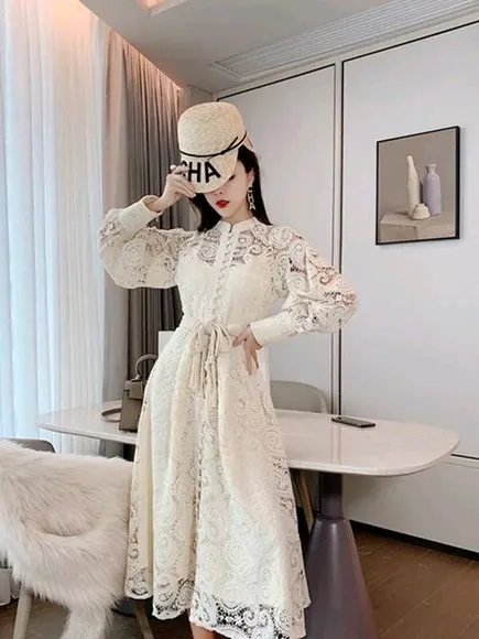 vestido de renda bordado rechilieu det artesanais luxo