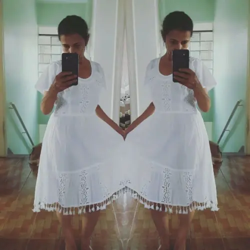 Vestido laise lese branco barra pompom