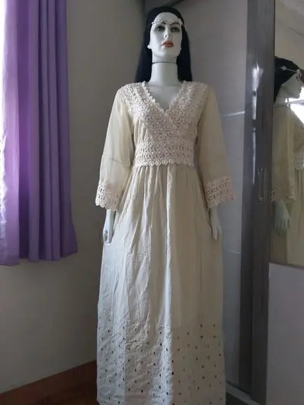 vestido longo algodão bordado laise renda guipir