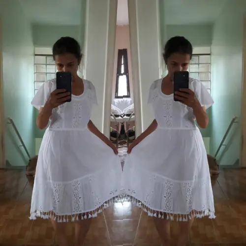 Vestido laise lese branco barra pompom