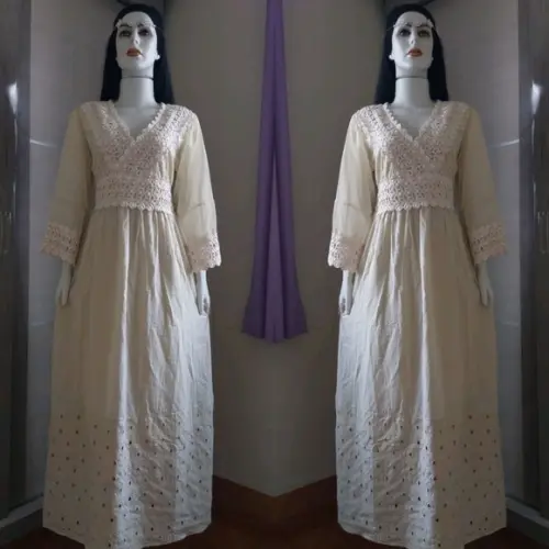 vestido longo algodão bordado laise renda guipir