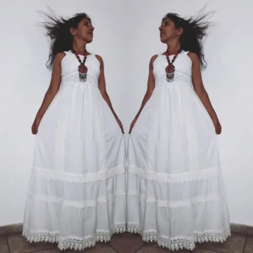Vestido Longo Algodão Lese Renda Guipir Civil Noivado Festa