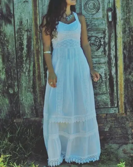 Vestido Longo Algodão Lese Renda Guipir Civil Noivado Festa