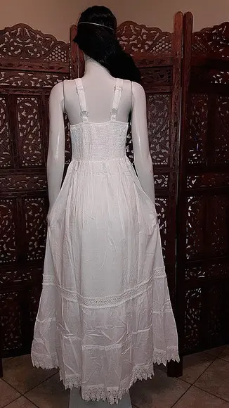 Vestido Longo Algodão Lese Renda Guipir Civil Noivado Festa
