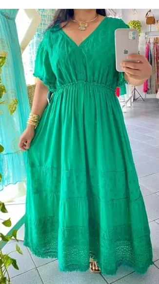Vestido Longo Algodão Laise Renda Grupir Plussize