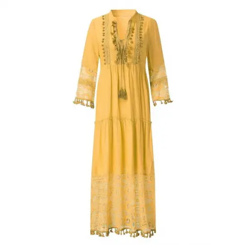 Vestido Longo Algodão Linho Renda Boyo Chic Artesanal