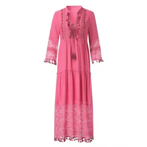 Vestido Longo Algodão Linho Renda Festa Artesanal