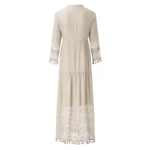 Vestido Longo Algodão Linho Renda Boyo Chic Cru