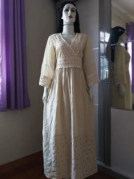Vestido Longo Algodão Renda Manga Longa Civil Noiva Festa