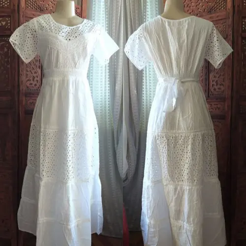 Vestido Longo Algodão Renda Manga Curta Civil Batizado Noiva