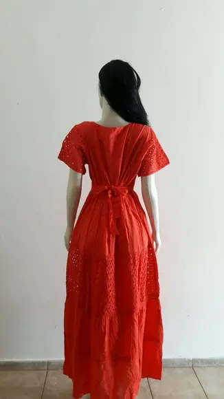 Vestido Longo Algodão Renda Manga Curta Civil Batizado Noiva