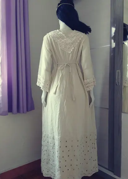 Vestido Longo Algodão Renda Manga Longa Civil Noiva Festa