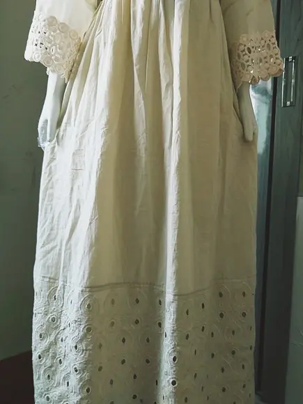 Vestido Longo Algodão Renda Manga Longa Civil Noiva Festa