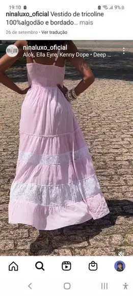 Vestido Longo Bordado Laise Rosa Branco Festa