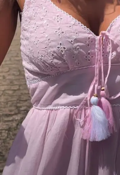 Vestido Longo Bordado Laise Rosa Branco Festa
