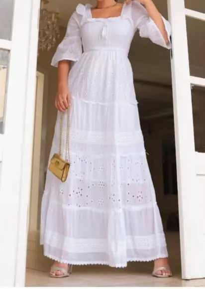 Vestido Longo Branco Algodão Laise Noiva Civil Plussize