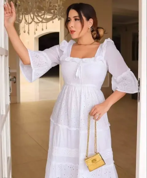 Vestido Longo Branco Algodão Laise Noiva Civil Plussize