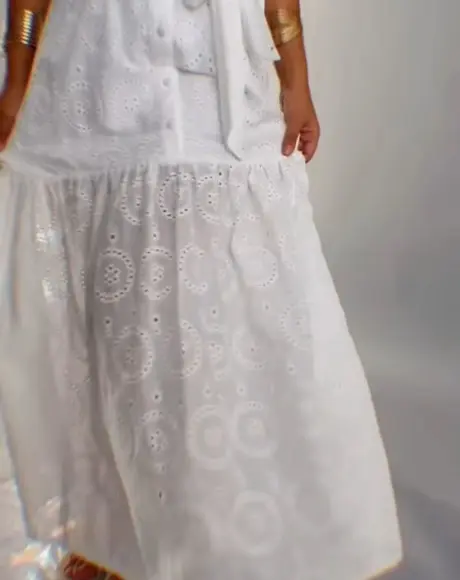 Vestido Longo Branco Algodão Bordado Lese Faixa Civil Festa