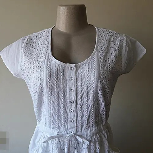 Vestido Longo Branco Laise Bolso Botões Noiva Civil Batizado