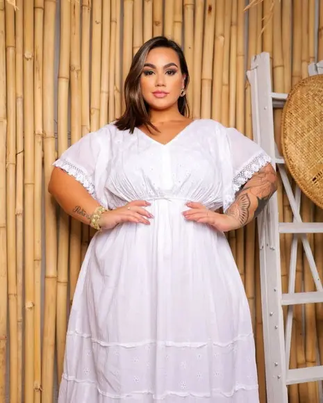 Vestido Longo Branco Laise Renda Grupir Plussize