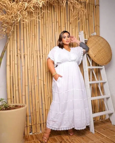 Vestido Longo Branco Laise Renda Grupir Plussize