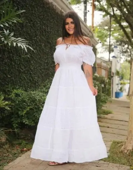 Vestido Longo Branco Laise Ciganinha Plus Sise