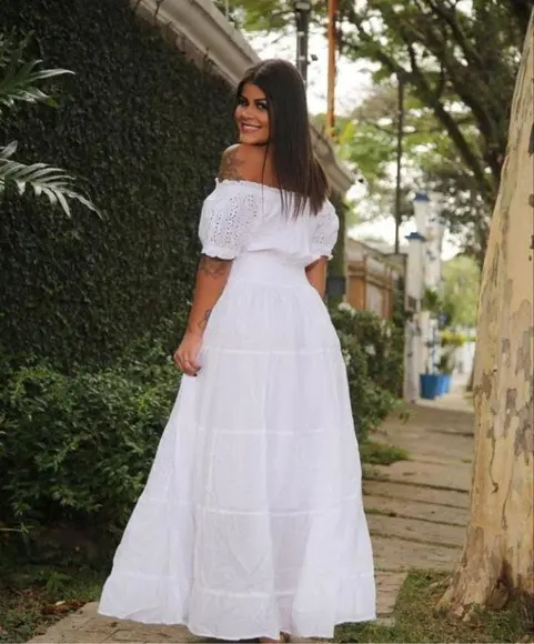 Vestido Longo Branco Laise Ciganinha Plus Sise